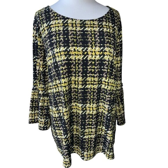 ELLEN TRACY SS MULTICOLOR HOUNDSTOOTH STATEMENT SLEEVE TOP TUNIC BLOUSE SHIRT XL - Picture 4 of 8